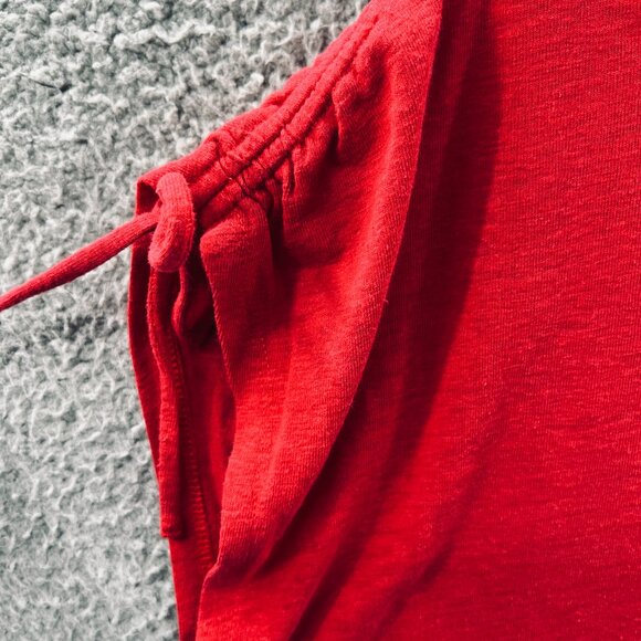 Talbots Womens Top Large Red Linen Blend Drawstring Short Sleeve Pullover Shirt - Picture 3 of 8